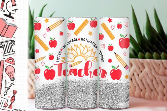 Sunflower Teacher Sublimation Tumbler Graphics & Tumbler Wraps