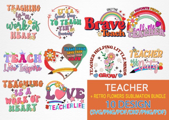 Teacher Retro Flower Sublimation Bundle